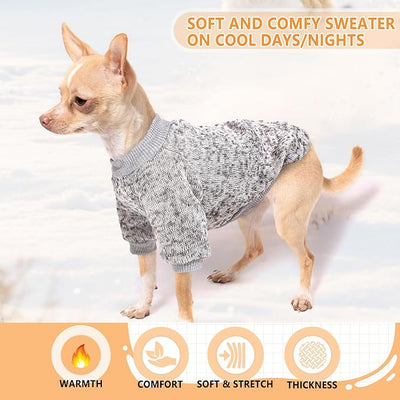 2 Pieces Dog Sweaters for Small Dogs Fleece Dog Clothes Puppy Sweaters Warm Pet Outfit for Yorkie, Chihuahua, Bulldog, Dachshund, Pug,M,Brown Gery