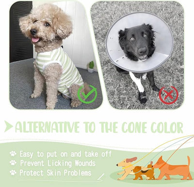 Dog's Recovery Suit Post Surgery Shirt for Puppy, Small Dog Surgical Recovery Suit for Female Male Dogs, Dog Onesie Protect Surgical Wound(Green White Stripe-XL)