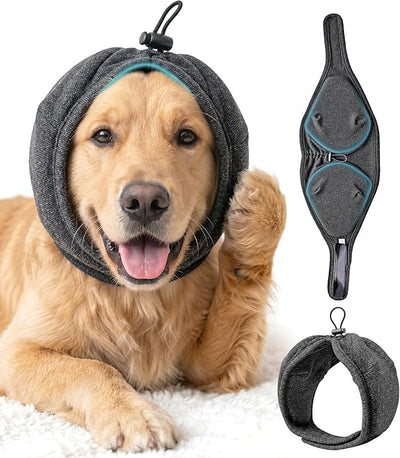 Swooflia Dog Ear Muffs Cover - Dog Cat Ears Muffs for Bath Noise Protection Calming Cold Weather Anxiety Relief, Dark Grey Small Adjustable Top for Grooming Bathing Fireworks and Travel S