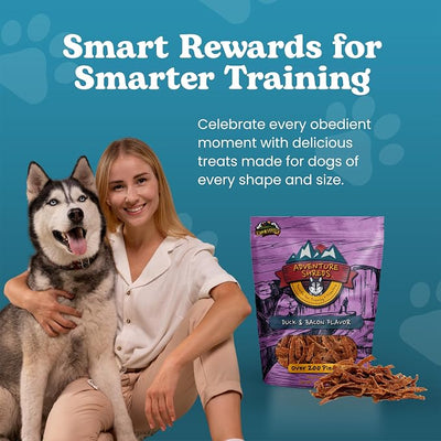 Adventure Shreds Duck & Bacon Dog Treats, Soft & Thin Dog Treats for Training & Rewards, Grain-Free Snacks for Pets of All Breeds and Ages - 2.5 Ounce Pouch