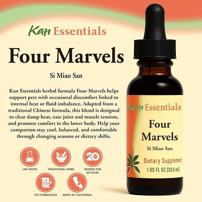 Kan Herb Company Four Marvels – Traditional Chinese Herbal Blend for Dogs and Cats to Support Digestive Clarity, Fluid Balance, and Overall Wellness, Liquid Herbal Supplement for Pets, 1 fl oz