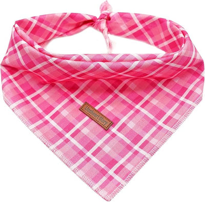Lionheart Glory Pink Plaid Bandana 1 Pack - Washable Soft Scarf, Square Adjustable for Small Medium Large Dogs