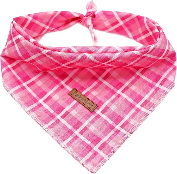 Lionheart Pink Plaid Dog Bandana - Washable Soft Dog Scarf, Square, Adjustable Bandana for Small Dogs