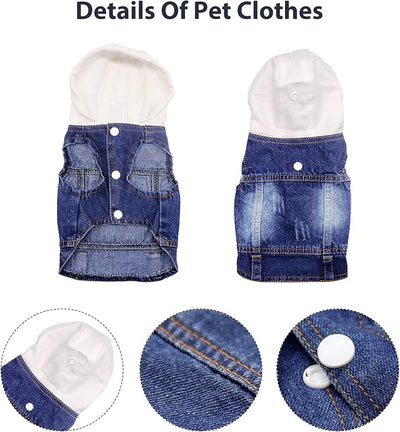 SILD Pet Clothes Dog Jeans Jacket Cool Blue Denim Coat Small Medium Dogs Lapel Vests Classic Hoodies Puppy Blue Vintage Washed Clothes (White,L)