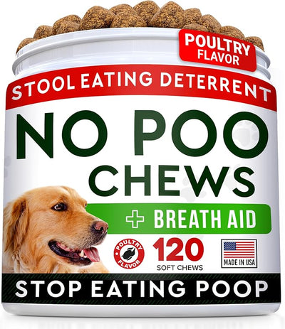 STRELLALAB No Poo Chews for Dogs - Coprophagia Deterrent with Probiotics, Enzymes & Breath Aid Support - Stop Dog Poop Eating (Turkey)