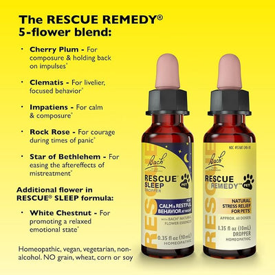 Rescue Remedy Pet Stress & Sleep Bundle - Includes Rescue Remedy Dropper 10mL & Sleep Dropper 10mL - With Bach Natural Flower Essences - Sedative-Free, Homeopathic Liquid Formula - For Dogs & Cats
