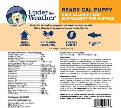 Under the Weather Pet | Ready Cal for Puppy | High Calorie Pet Nutritional Supplement for Weight Gain & Healthy Weight Maintenance | 10 Vitamins, 7 Minerals, Omega Fatty Acids & Carbohydrates | 80cc