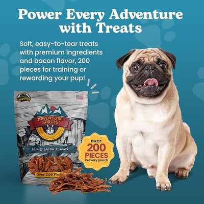Adventure Shreds Elk & Bacon Dog Treats, Soft & Thin Dog Treats for Training & Rewards, Grain-Free Snacks for Pets of All Breeds and Ages - 2.5 Ounce Pouch