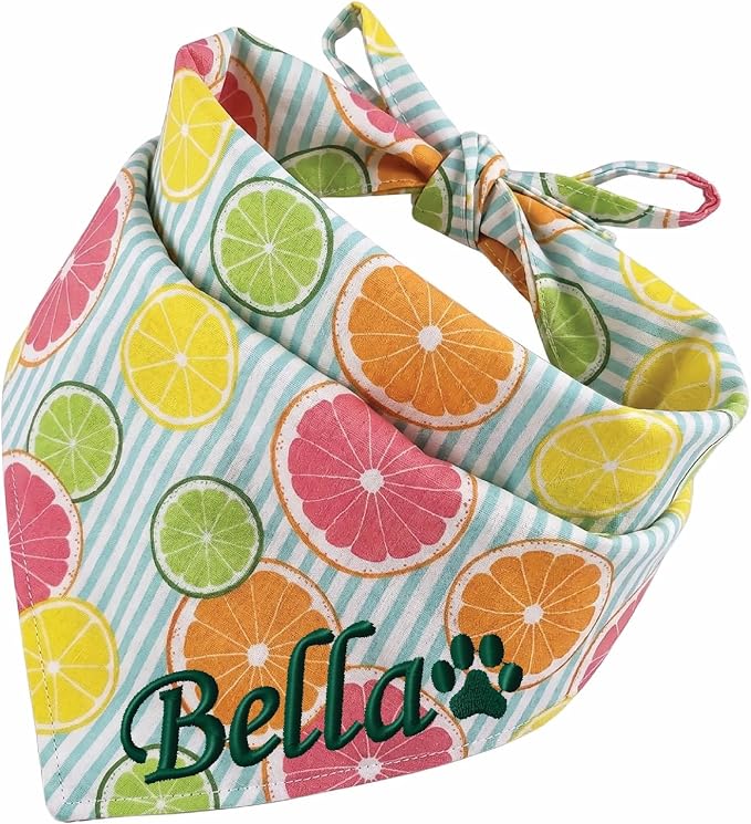 Embroidered Bandana, Lemon Pattern, Medium