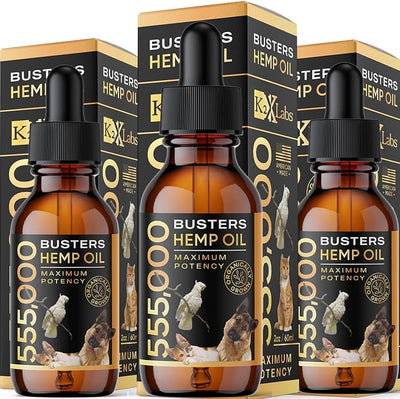 3Pack 6Month Supply Buster's Organic Hemp Oil for Dogs and Pets 555000, Large 60ml Bottle Miracle Formula, Perfectly Balanced Omegas 3, 6, 9 - Joint Support, Calming