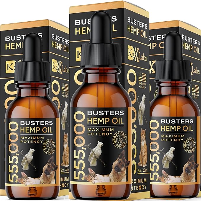 3Pack 6Month Supply Buster's Organic Hemp Oil for Dogs and Pets 555000, Large 60ml Bottle Miracle Formula, Perfectly Balanced Omegas 3, 6, 9 - Joint Support, Calming