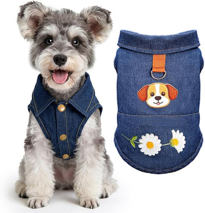 Dog Tshirts for Small Dogs, Soft Breathable 100% Cotton Denim Dog Vest with D-Ring & Cute Bear Daisy Print Dog Shirts for Small Dogs Girl Boy, Puppy Clothes Outfits for Chihuahua Yorkie Shih Tzu