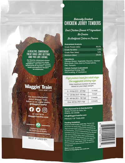 Waggin' Train Smoked Chicken Jerky Tenders for Dogs with Turmeric and Human Grade Bone Broth, Grain and Corn Free, High Protein, Premium Limited Ingredient 100% Real Chicken Dog Treats, 12 oz. Pouch