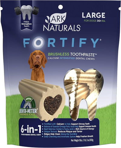 Ark Naturals Fortify Brushless Toothpaste – Large Breeds, 18oz Bag – Dog Dental Chew with Calcium, Omegas & Beef Marrow Center – Support Strong Teeth and Freshen Breath with Dental Chews for Dogs