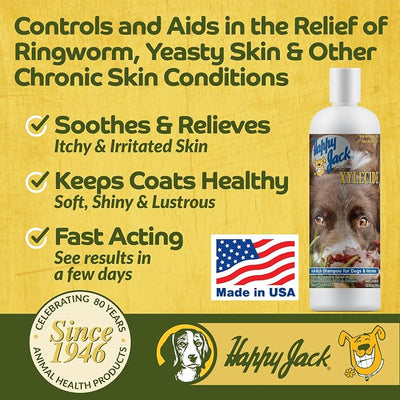 Happy Jack Xylecide Medicated Dog Shampoo for Itch Relief & Ringworm Control Fast-Acting Skin Care for Hot Spots, Dermatitis, Dandruff & Eczema Vet Trusted Dog Shampoo for At-Home Treatment (12 oz)