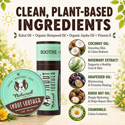 Natural Dog Company Snout Soother Dog Nose Balm, 4 oz. Tin, Dog Balm for Paws and Nose, Moisturizes & Soothes Dry Cracked Noses, Plant Based Nose Cream for Dogs | Moisturizer for Dry Crusty Noses, Coconut Oil & Shea Butter, Summer Care for Outdoor Dogs...