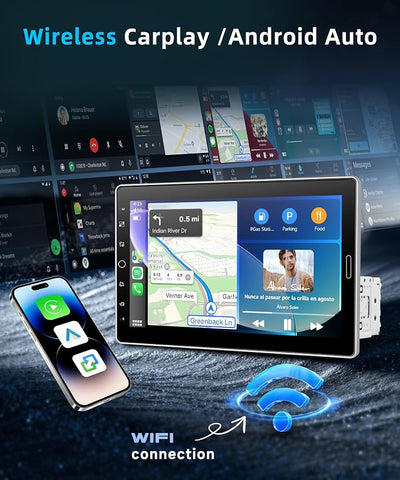 VECHTEL 2026 Upgrade 10.1’’ IPS Rotatable Car Stereo, Single Din Touchscreen Radio with Wireless Carplay&Android Auto, Backup Camera/Bluetooth/USB/FM/RDS/Mirror Link/SWC/EQ