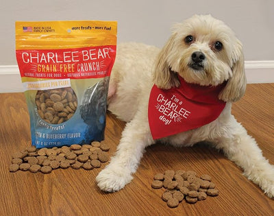 Charlee Bear Crunchy Dog Training Treats, Low Calorie (3 Kcal), Grain Free Natural Mini Dog Treats for Puppies, Small, Medium & Large Dogs, USA Made, Healthy Bacon-Blueberry Flavor 8oz (4-pack)