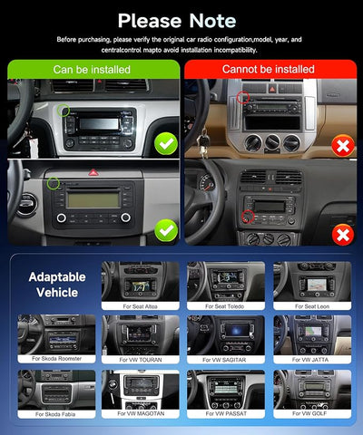 8Core 6G 128G Android Car Stereo for VW Passat Golf MK5 MK6 Jetta T5 EOS Polo Touran Seat Sharan Wireless Carplay Android Auto, 7'' Touchscreen Stereo with GPS Bluetooth WiFi FM/RDS DSP Rear Camera