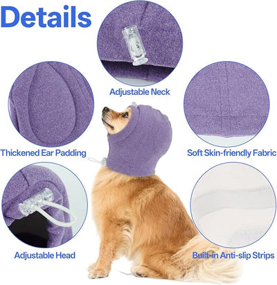 MIGOHI No Shake Ear Wrap for Dogs - Breathable Dog Ear Protection for Hematoma,Stop Shaking & Scratching,Dog Ear Muffs for Grooming, Calming Hoodie for Dogs Separation,Thunderstorms,L,Purple