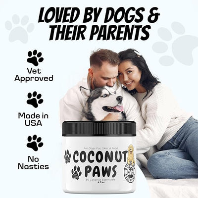 Coconut Essentials Coconut Paws - Dog Skin and Coat, Itching Relief, Hot Spot Treatment, Hair Loss, Cracked Paws, Elbows, Dry Nose | w/Organic Coconut Oil, Olive & Sunflower Oils | Vet Recommended 4oz