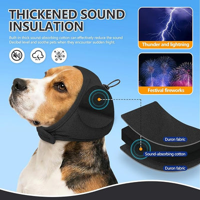 JOHNBOLIN Dog Ear Muffs - No Shake Ear Wrap & Quiet Calming Hoodie, Adjustable Head Snood Cover for Dogs, Noise & Anxiety Relief, Hematoma Protection for Grooming, Bath, Drying, Fireworks (Grey, L)