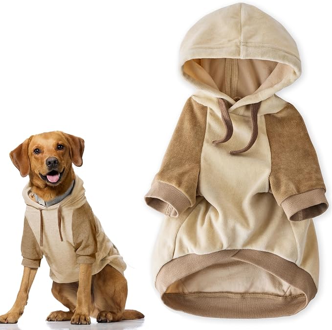 Pet Passion Cooper II Organic Cotton Velour Dog Hoodie Pet Coat for Small, Medium and Large Dogs, Coffee Color Block, XXX-Small (up to 5lbs)