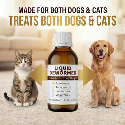 Liquid Dewormer for Cats and Dogs - Fenbendazole 22.2% - Targets Tapeworms, Roundworms, Hookworms & Whipworms - Broad Spectrum for Cat & Dog - 3.4 fl oz (100 mL) with Syringe