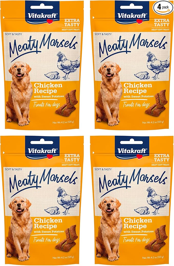 Vitakraft Meaty Morsels Dog Treat, Chicken Recipe with Sweet Potato, Value-Pack, 4 Count