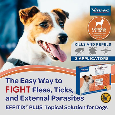 EFFITIX Plus Topical Solution for Dogs - Waterproof Flea and Tick Treatment for Small Dogs (11-22.9lbs) 3 Doses by Virbac