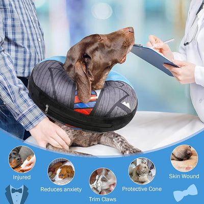 SCENEREAL Dog Cone Alternative After Surgery Donut Collar, Soft Pet Recovery Pillow Collar for Medium Large Dogs, Inflatable Adjustable Neck Collars to Prevent Licking, Black Suit S