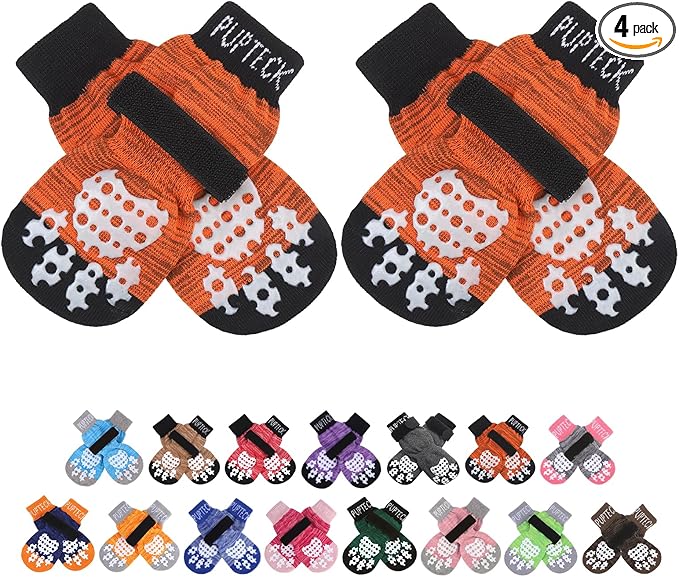 PUPTECK Anti-Slip Dog Socks with Double Sides Grips for Small Medium Large Dogs Hardwood Floors Prevents Licking, Dog Shoes for Hot Pavement Traction Control Paw Protector for Senior Dogs
