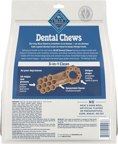 Blue Buffalo Dental Chews Large Natural Dog Treats, Chicken & Spearmint 33-oz Bag (63 Count)