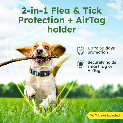BugMD Paw Guardian Flea & Tick Pendant (2-Pack) with AirTag Holder – Plant-Based Flea & Tick Prevention for Dogs – Pet Collar Tag & GPS Tracker Holder for Dogs – Black