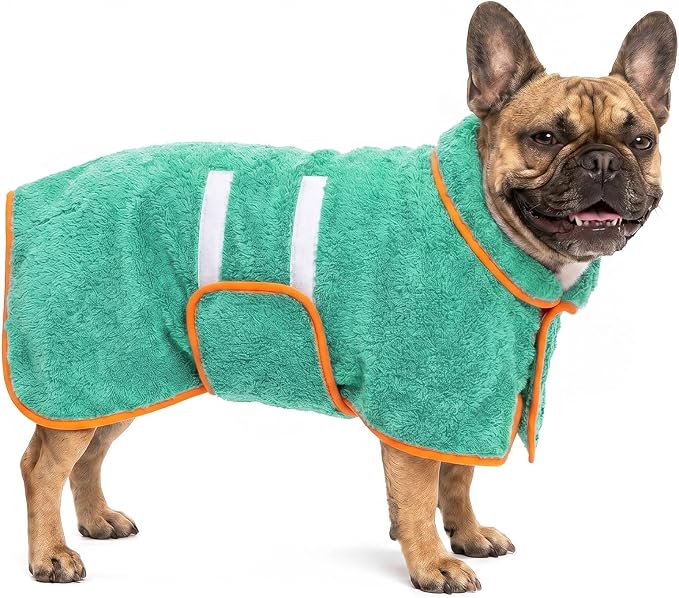 Bienbee Dog Bathrobe, Quick Drying Super Absorbent Pet Robes for Small Medium Large Dogs, Drying Coat for After Bath & Swim, Warm & Cozy Dogs Towels, Dog Puppy Bath Supplies, Lake Green M