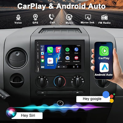 8 Core 4G+64G Car Radio for Ford F150 2004-2008: CarPlay Android Auto | Upgrade Android 15, BT, WiFi 6, GPS, AM, FM, RDS, 36EQ, SWC, 1080P Backup Camera