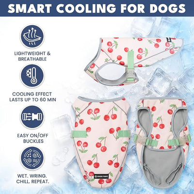 Spark Paws Dog Cooling Vest - SPF 50 UV Sun Protection - Summer Heat Relief Gear for Dogs, Lightweight, Evaporative Cooling - Dog Anxiety Relief Vest During Hot Days - Cherries - Size L