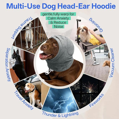 MIGOHI Small Dog Anxiety Relief Ear Muffs - Anti-Slip Dog Ear Cover for Thunderstorm, Fireworks, Sound Reducing Ear Padding & Keep Warm Wrap for Small Dog,M,Gray