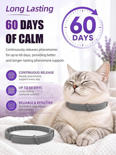 Calming Collar for Cats – 4 Pack Breakaway Adjustable Cat Calming Collars, Pheromone Collar for Cats Small Dogs, Ideal for Travel & Indoor Comfort, Reduces Stress Bad Behavior (Grey, Small)