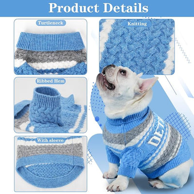 Detroit Small Dog Sweater Football Theme Turtleneck Knit Dog Sweaters for Small Pets Warm Winter Cat Dog Clothes