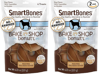 SmartBones Bake Shop Donuts with Peanut Butter, Treat Your Dog to Rawhide-Free Chews, 4 Count (Pack of 2)
