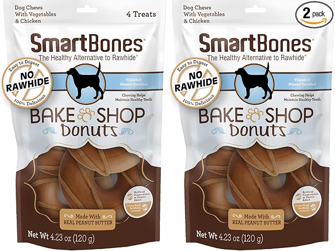 SmartBones Bake Shop Donuts with Peanut Butter, Treat Your Dog to Rawhide-Free Chews, 4 Count (Pack of 2)