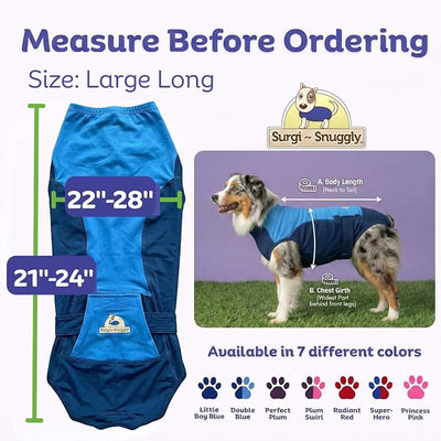 Surgi Snuggly Dog Surgery Recovery Suit – Dog Onesie for Post Surgery Recovery, Female Spay & Male Neuter – Surgical Suit for Dogs, E-Collar Cone Alternative, Double Blue - Large Long - 21" - 24" (EC)