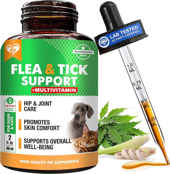 Oral Flea & Tick Prevention for Dogs and Cats - Natural Flea Control and Medicine & Treatment for Small and Large Dogs - Multivitamin Drops Supplements for Pets
