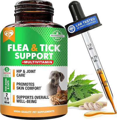 Oral Flea & Tick Prevention for Dogs and Cats - Natural Flea Control and Medicine & Treatment for Small and Large Dogs - Multivitamin Drops Supplements for Pets