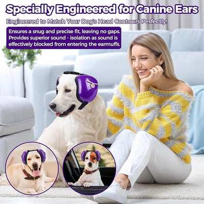 New Dog Ear Muffs for Noise Protection - 30dB NRR Dog Headphones, Noise Cancelling Hearing Protection Against Thunder/Fireworks/Vacuums, Upgraded Design with Bell Accent (Purple, Medium)