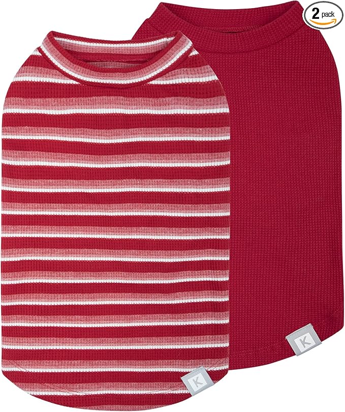 KYEESE 2Pack Waffle Dog Shirts, Lightweight Sleeveless Dog T Shirts for Small Dogs Boy Girl, Breathable Puppy Vest Comfortable Tank Top Soft Dogs Clothes for Daily Wear, Red+Striped, S