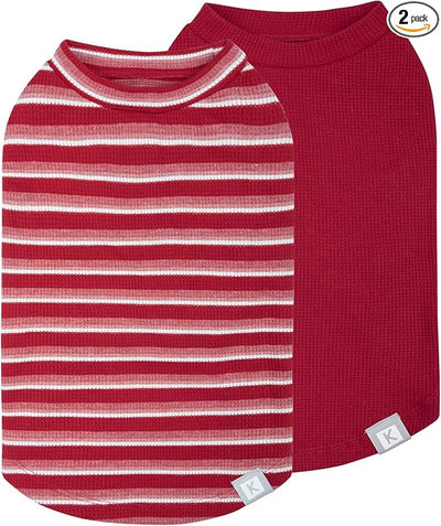 KYEESE 2Pack Waffle Dog Shirts, Lightweight Sleeveless Dog T Shirts for Small Dogs Boy Girl, Breathable Puppy Vest Comfortable Tank Top Soft Dogs Clothes for Daily Wear, Red+Striped, S