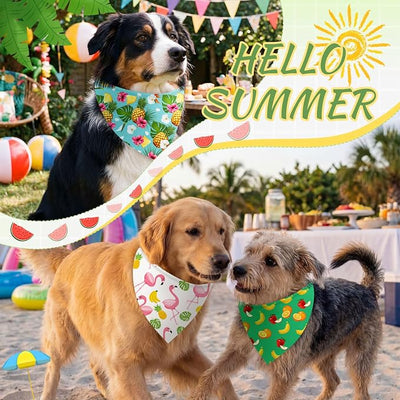 Abbylike 50 Pieces Summer Themed Dog Bandanas Bulk Hawaiian Dog Bandanas for Pets Triangle Kerchief Scarf Bibs Set for Summer Pets Dogs Party Costume Accessories, 25 Styles (31.5 x 21.7 x 21.7)