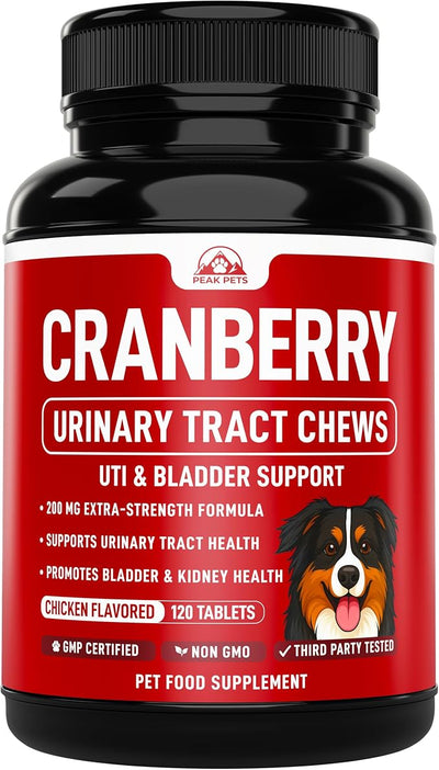Cranberry Supplement for Dogs UTI Treatment (120 Chews) Dog Urinary Tract Support for Kidney & Bladder Health - Cranberry Relief Supplement for All Ages, Breeds & Sizes - Chicken Flavor - USA Made